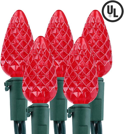 Brizled Upgraded Faceted C5 LED Red Christmas Lights, 100 LED 33ft Christmas tree Lights, 120V UL Certified Christmas Lights Set Connectable for Xmas Patio Party Roof Holiday Indoor Outdoor Decoration