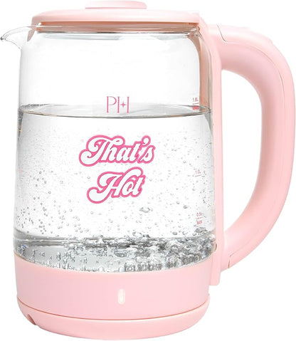 Paris Hilton Electric Kettle, Fast Boil with Auto Shut-Off, LED Indicator, 360° Base, Cord Storage, 1.8-Liter, Glass, Pink