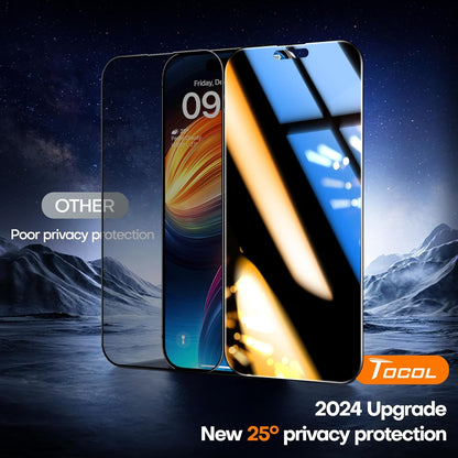 TOCOL for iPhone 16 Privacy Screen Protector True 25°Anti Spy 9H+ Hardness Tempered Glass Full Coverage Easy Installation 2 Pack