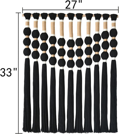 Macrame Wall Hanging Boho Wall Decor Black Fiber Yarn Wall Art Handmade Cotton Spherical Knot for Living Room Bedroom Nursery Office Home Decor27" W x 33" L