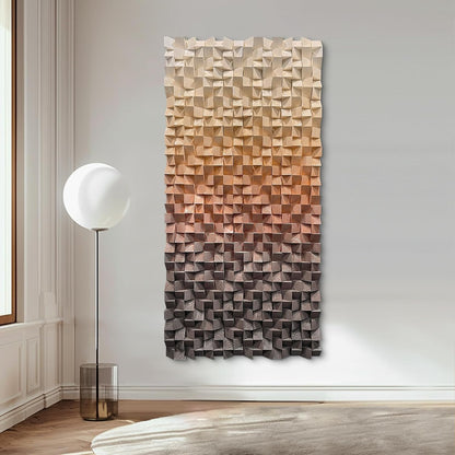 LIUZEYUE - 3D wooden block painting gradient coffee white art background wall wooden block abstract geometric wall decoration living room/bedroom/office modern minimalist style decoration 35.4"x70.8"
