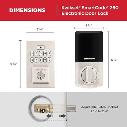Kwikset SmartCode 260 Keyless Entry Electronic Keypad Deadbolt Door Lock with Auto-Lock, Custom User Codes, Advanced Security in Satin Nickel Contemporary
