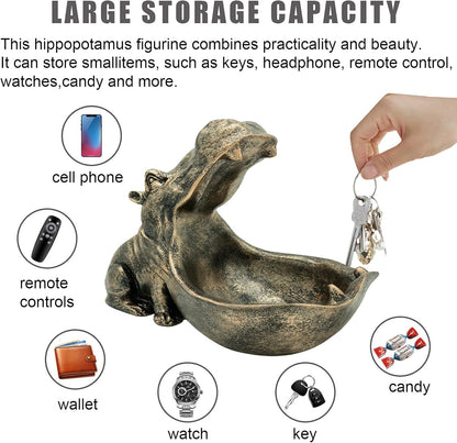 aboxoo Hippo Statue Home Resin Hippopotamus Figurine Sculpture Table Art Decoration Sundries Key Container Storage Box (Copper)
