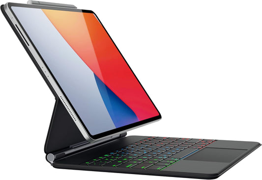 doqo Keyboard case for iPad Air 13 (M2) 2024/ (M3) 2025 and iPad Pro 12.9(6th,5th,4th,3rd Gen), Magic Keyboard case with Multi-Touch Trackpad Slim 7 Colors Backlit Black