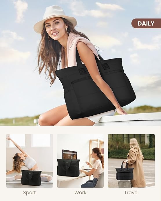 LOVEVOOK Tote Bag for Women,Light Puffer Tote Bag with Multi-pockets,Stylish Carry on Laptop Bags for Daily,Travel,Work,Gym | with Multi-pockets, Stylish, Carry on, for Daily, Travel, Work