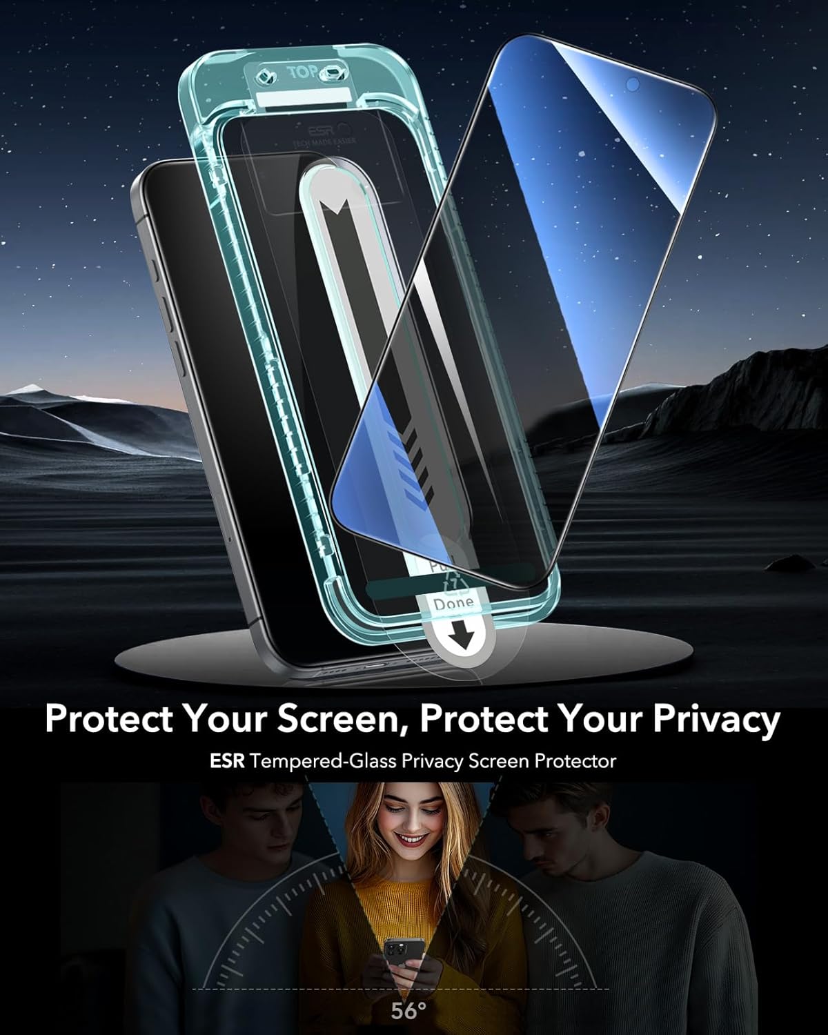 ESR 3 Pack for iPhone 15 Pro Privacy Screen Protector, Anti-spy Tempered-Glass Privacy Screen Protector with Flawless Fit Tray, Micro-curved Edges, Case Friendly