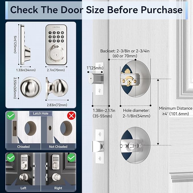 Keyless Entry Door Lock with Handle Set - Built-in WiFi, App Control & Doorbell, Electronic Keypad Deadbolt with One-Time Code, Auto-Locking, Easy to Install, Satin Nickel
