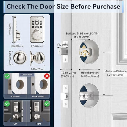 Keyless Entry Door Lock with Handle Set - Built-in WiFi, App Control & Doorbell, Electronic Keypad Deadbolt with One-Time Code, Auto-Locking, Easy to Install, Satin Nickel