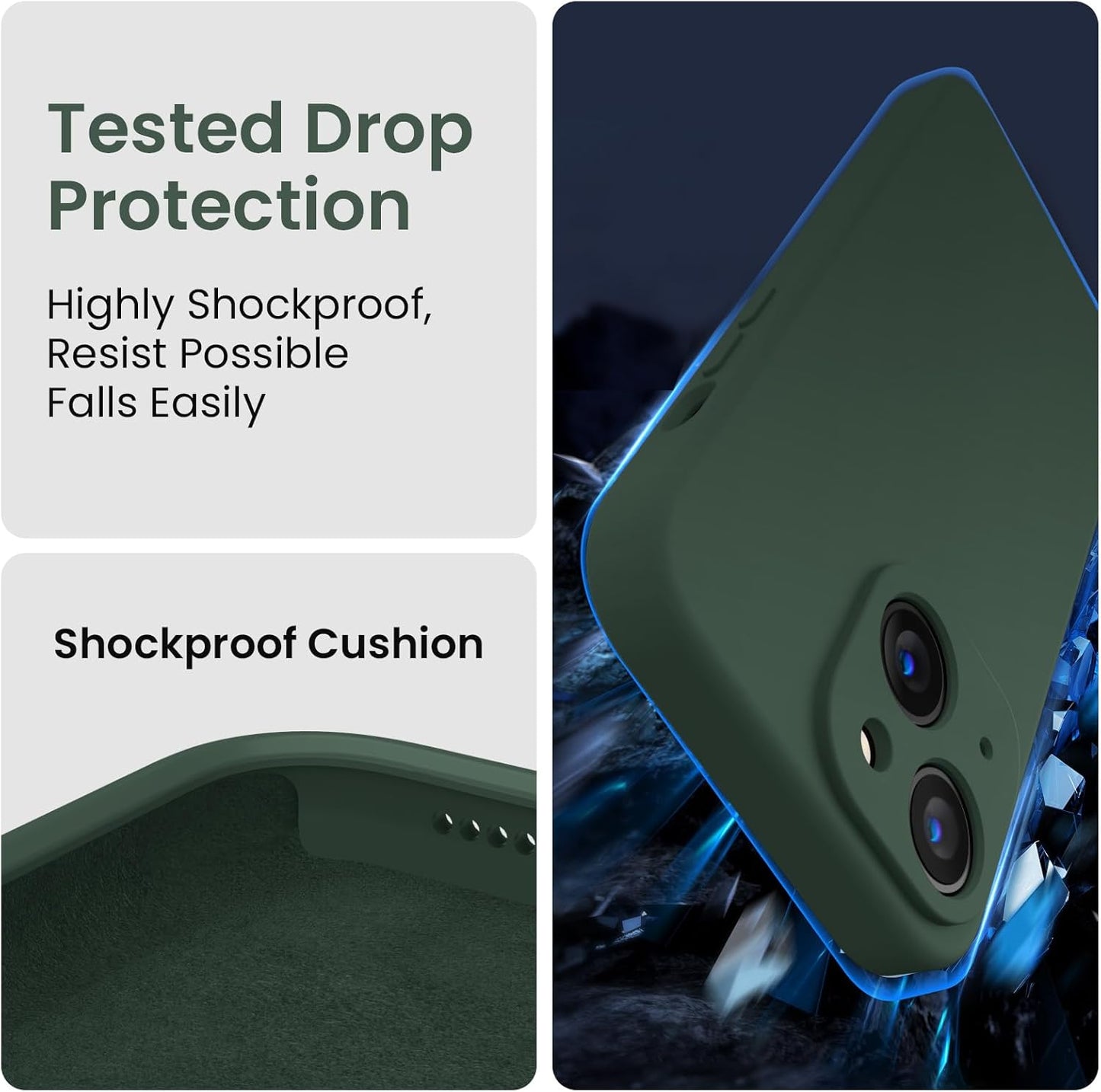 FireNova Designed for iPhone 15 Plus Case, Silicone [Camera Protection] Case with [2 Screen Protectors], Soft Anti-Scratch Microfiber Lining Inside, 6.7 inch, Alpine Green
