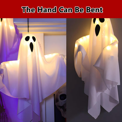 Halloween Light-up Ghost Decorations,Halloween Hanging Flying Ghosts with String Lights,Battery Operated Light up Spooky Ghosts Ornaments for Front Yard, Patio, Lawn, Garden, Party, 19.6 Inch, 2 Pack