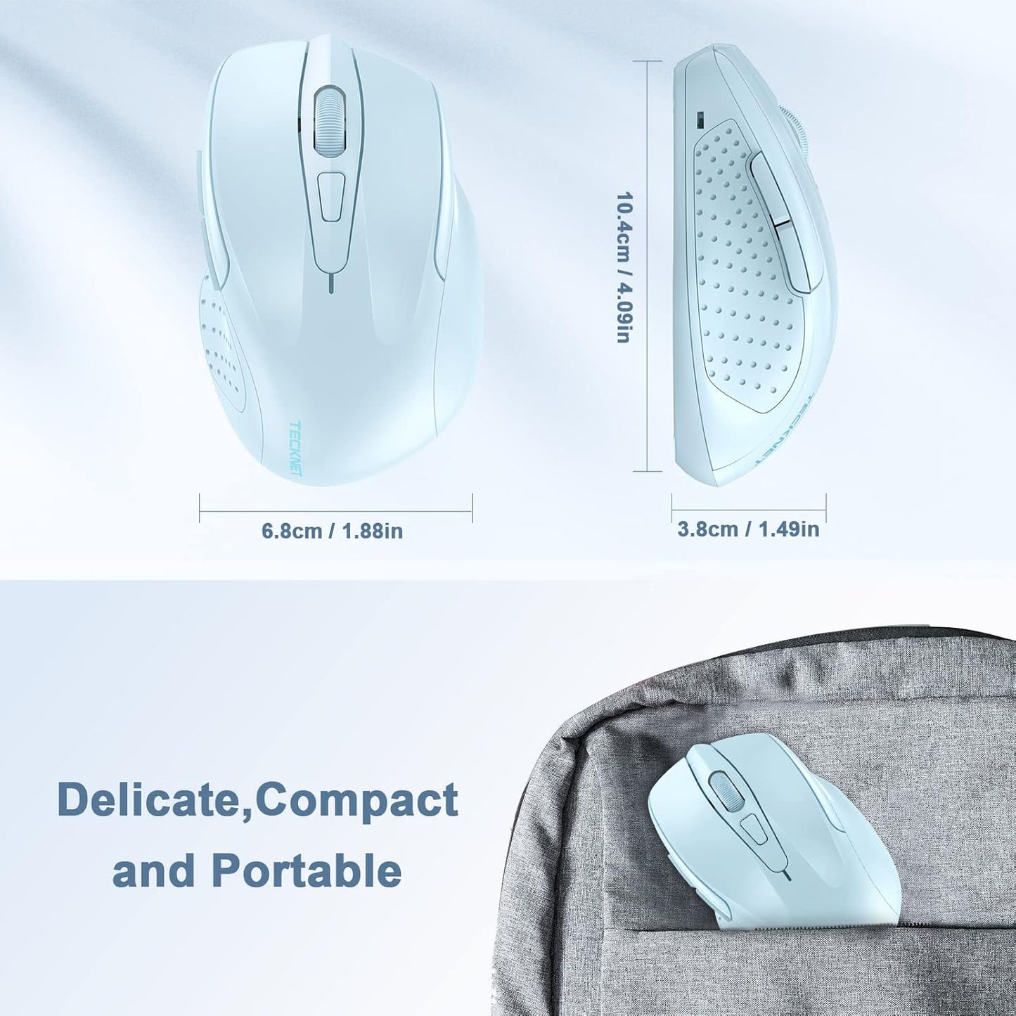 TECKNET Wireless Mouse, 2.4G Ergonomic Optical Mouse, Computer Mouse for Laptop, PC, Computer, Chromebook, Notebook, 6 Buttons, 24 Months Battery Life, 4000 DPI, 6 Adjustment Levels