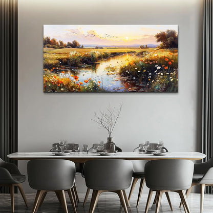 ZUITINGHUA Large Wall Decor For Living Room Canvas Wall Art For Office Modern Wall Decorations For Bedroom Rivers Landscape Painting Farmhouse Pictures Artwork Room Home Decor 24x48 In