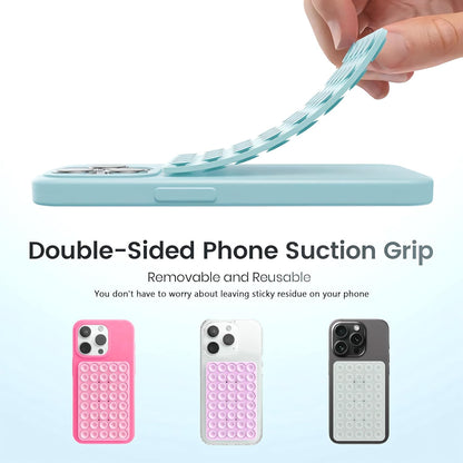 Silicone Double-Sided Suction Phone Grip Detachable Mount - Car Dashboard/Shower Phone Holder, Hands-Free For Selfies & Videos, TikTok/ASMR/Yoga - iphone & Android Compatible (3.94"x2.5",Baby Pink）