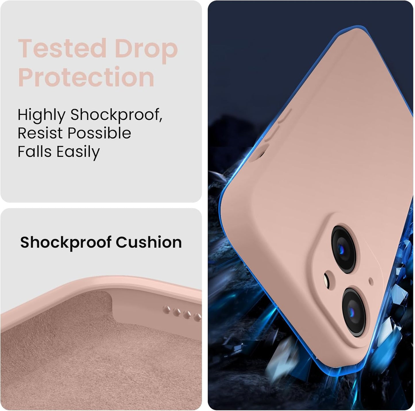 FireNova Designed for iPhone 15 Plus Case, Silicone [Camera Protection] Case with [2 Screen Protectors], Soft Anti-Scratch Microfiber Lining Inside, 6.7 inch, Pinksand