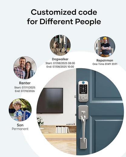 Wi-Fi Front Door Lock Set - HEANTLE Smart Locks for Front Door Built-in WiFi Keyless Entry Deadbolt with Handle Set Fingerprint Smart Electronic Deadbolt, Works with Alexa & Google Assistant Silver