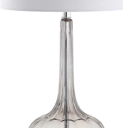 JONATHAN Y 28.5" Smoke Gray Glass Teardrop LED Table Lamp Set of 2 for Living Room Bedroom Nightstand, White Linen Shade Modern Transitional Bedside Desk Lamp (JYL1079D-SET2)