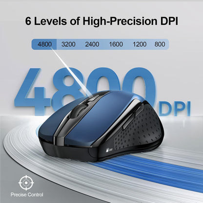 TECKNET Wireless Mouse (2.4G & BT5.0/3.0) Silent 4800 DPI Computer USB A & Bluetooth Mouse 6 Buttons, Wide Compatibility - Blue