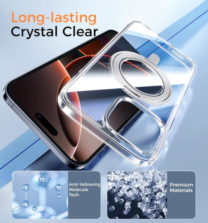 MAGIC JOHN 360° Rotatable Magnetic Invisible Stand for iPhone 16 Pro Max Case [Camera Control Button] [Compatible with MagSafe] 16FT Shockproof for iPhone 16 Pro Max Case 6.9'' with Kickstand, Clear