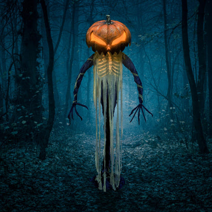 Haunted Hill Farm Pumpkin Sentinel by Tekky, Battery-Operated, Motion and Sound Activated Animatronic with Sound Effects and Lights for Indoor or Covered Outdoor Creepy Halloween Decoration