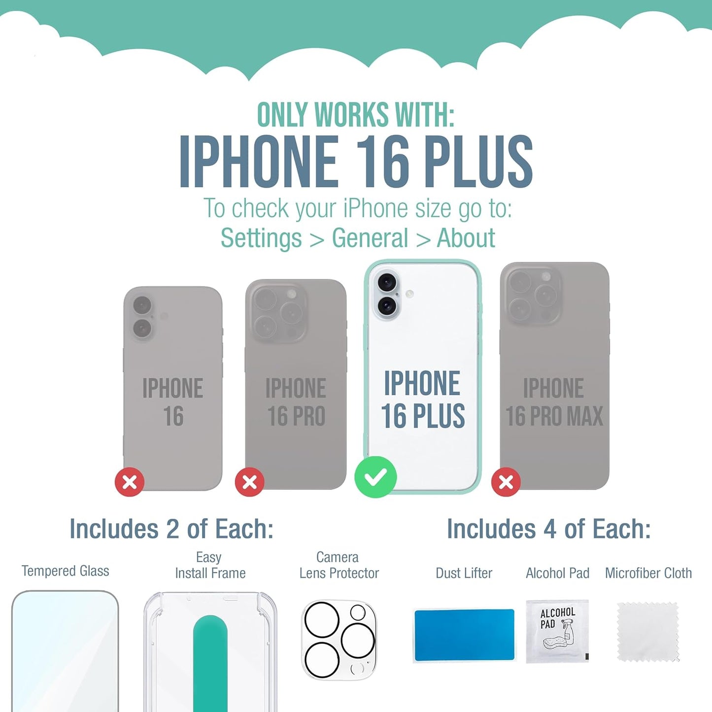 Smartish® iPhone 16 Plus Screen Protector + Camera Lens Covers - Tuff Sheet - 2-Pack Tempered Glass 9H Easy Install Frame Case-Friendly - Dynamic Island for Apple iPhone 16 Plus - Clear 2-Pack