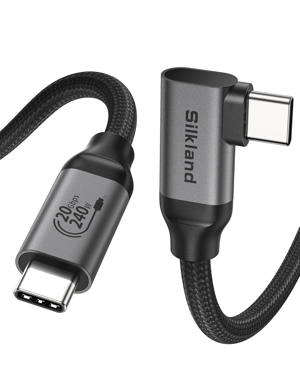 Silkland USB C Monitor Display Cable Right Angle 10FT/3M [5K/4K@60Hz 8K@30Hz], 90 Degree USB C 3.2 Gen 2x2 Video Cable, 20Gbps Data Transfer, 240W Fast PD Compatible for MacBook, iPad, iPhone 16