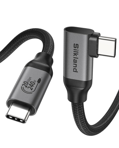 Silkland USB C Monitor Display Cable Right Angle 10FT/3M [5K/4K@60Hz 8K@30Hz], 90 Degree USB C 3.2 Gen 2x2 Video Cable, 20Gbps Data Transfer, 240W Fast PD Compatible for MacBook, iPad, iPhone 16