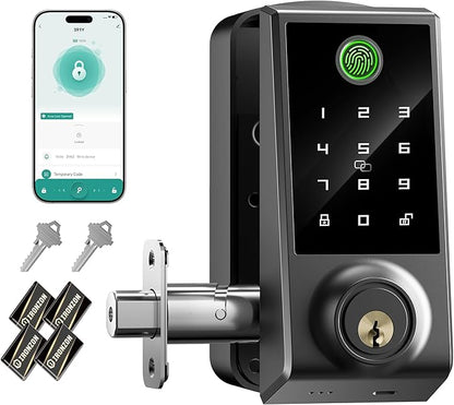 IRONZON Smart Door Lock Deadbolt Lock with Touchscreen Keypad, Fingerprint Door Lock for Front Door, 5-in-1 Keyless Entry Door Lock, App Control, 4 IC Cards, Auto Lock, 15-Min Installation