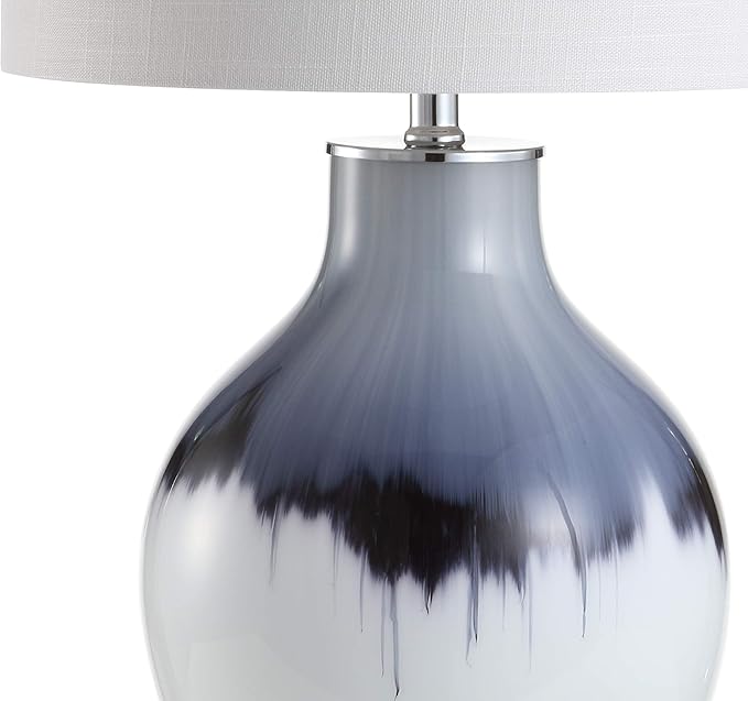 JONATHAN Y 27" Blue/White Drip Glass and Metal Table Lamp, Modern Transitional Bedside Lamp for Living Room Bedroom, White Linen Drum Shade, LED Bulb Included JYL1065A