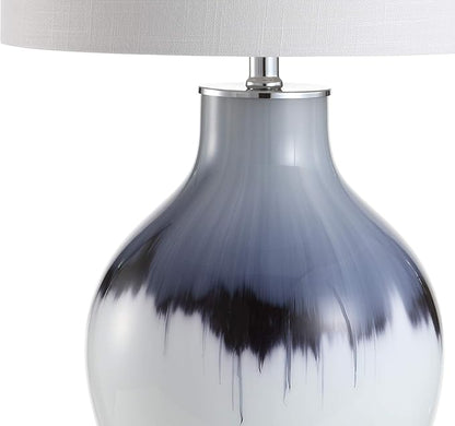 JONATHAN Y 27" Blue/White Drip Glass and Metal Table Lamp, Modern Transitional Bedside Lamp for Living Room Bedroom, White Linen Drum Shade, LED Bulb Included JYL1065A