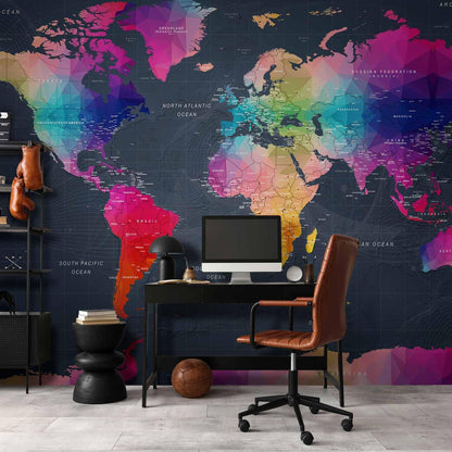 artgeist Wall Mural World Map 193"x138" - XXL Peel and Stick Self-Adhesive Wallpaper Removable Large Sticker Foil Wall Decor Print Picture Image Design Map of The World k-A-0126-a-a