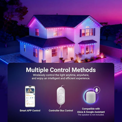 NEEWER 48ft Permanent Outdoor Lights for House Decor, Smart AI RGBCW Outside Eaves String Christmas Lighting with 30 LED Lights App Control 50+ Scenes IP65 Waterproof, Compatible with Alexa, NR02