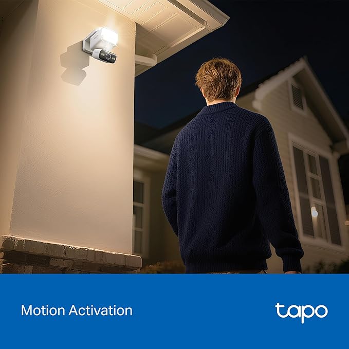 Tapo 2K Outdoor Pan/Tilt Wired Floodlight Security Camera - 1500 Lm Dimmable, 360° AI Motion Tracking, Person/Vehicle Detection, 24/7 Recording, Subscription-Free Local Storage or Optional Cloud, C710