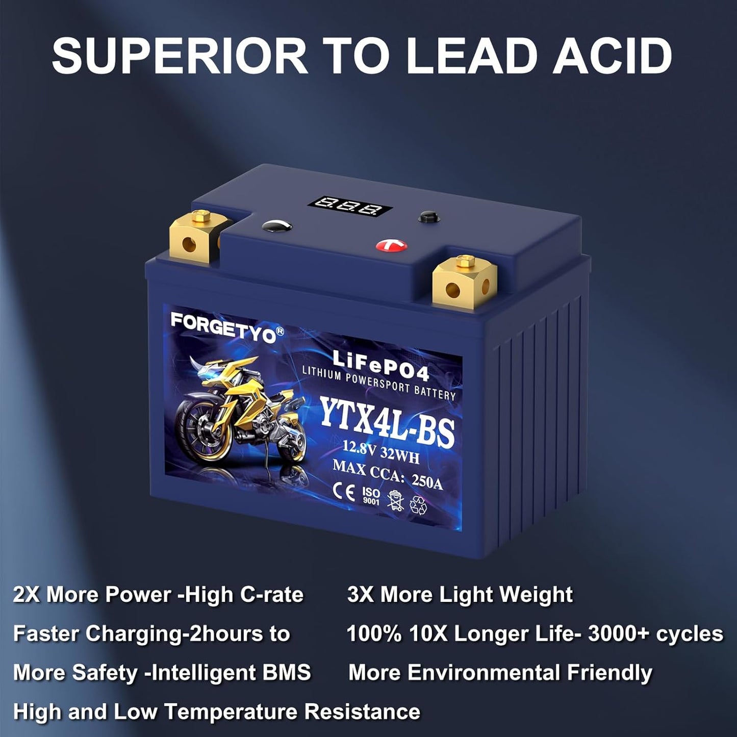YTX4L-BS Lithium Motorcycle Battery, ATV Battery 12V 2.5AH 250CCA Compatible with Scooter, Snowmobile, Jet Ski, Scooter, PWC & More