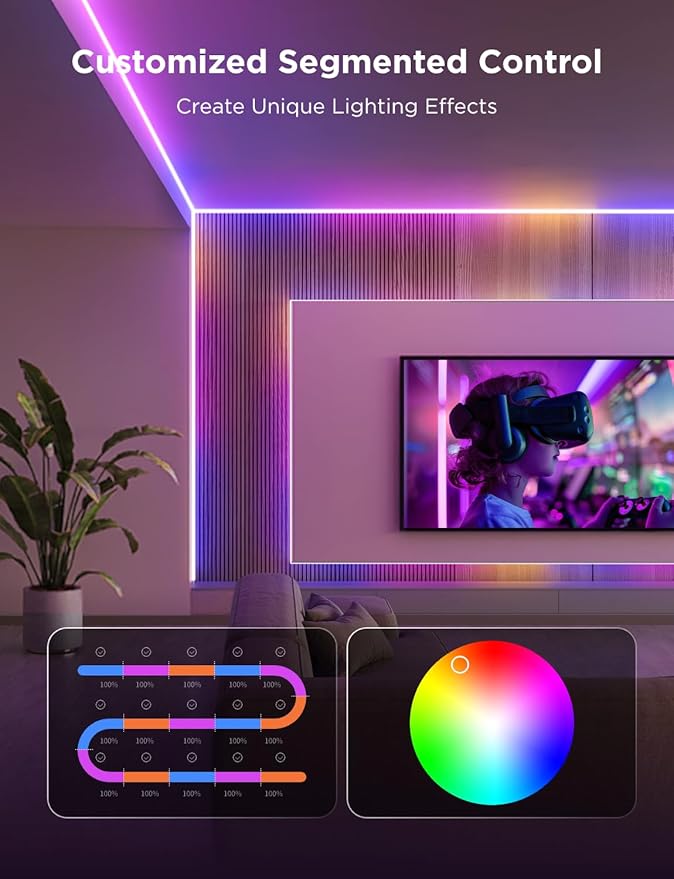 Govee COB LED Strip Light Pro, LED Lights for Bedroom Compatible with Alexa, Google Assistant and Matter, RGBICW Light with Warm White, Smart Strip Light, Color Changing, for Cabinet, 16.4ft