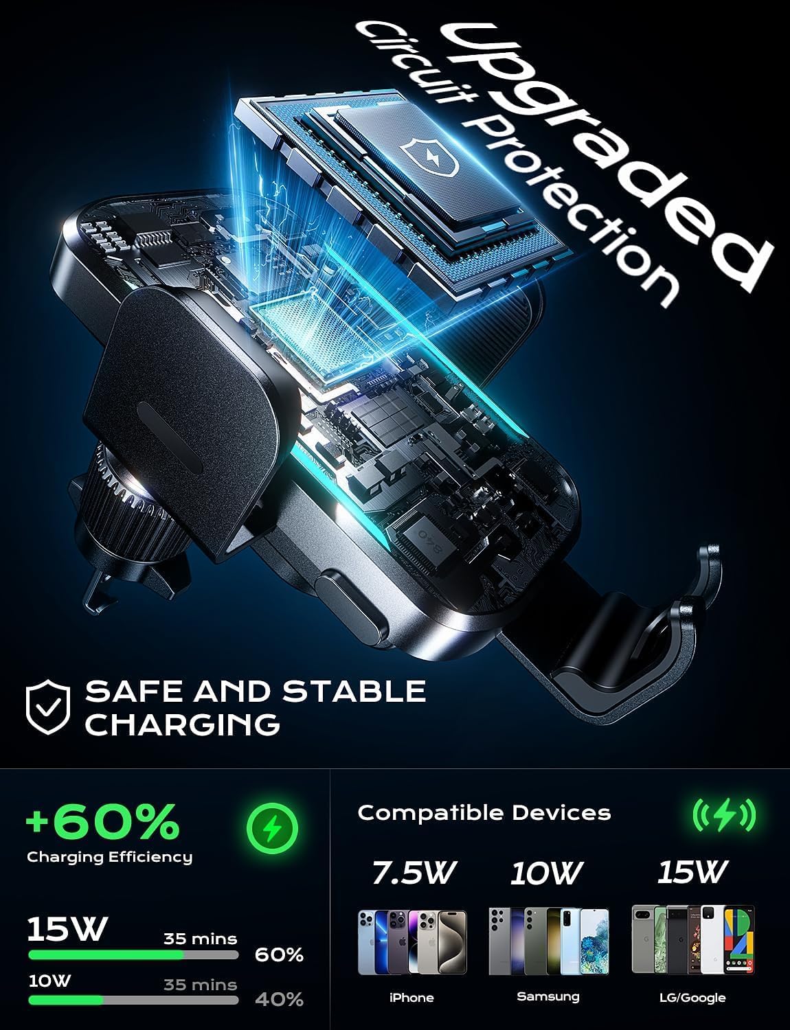 CHGeek Wireless Car Charger, 15W Fast Charging (Knight Black)