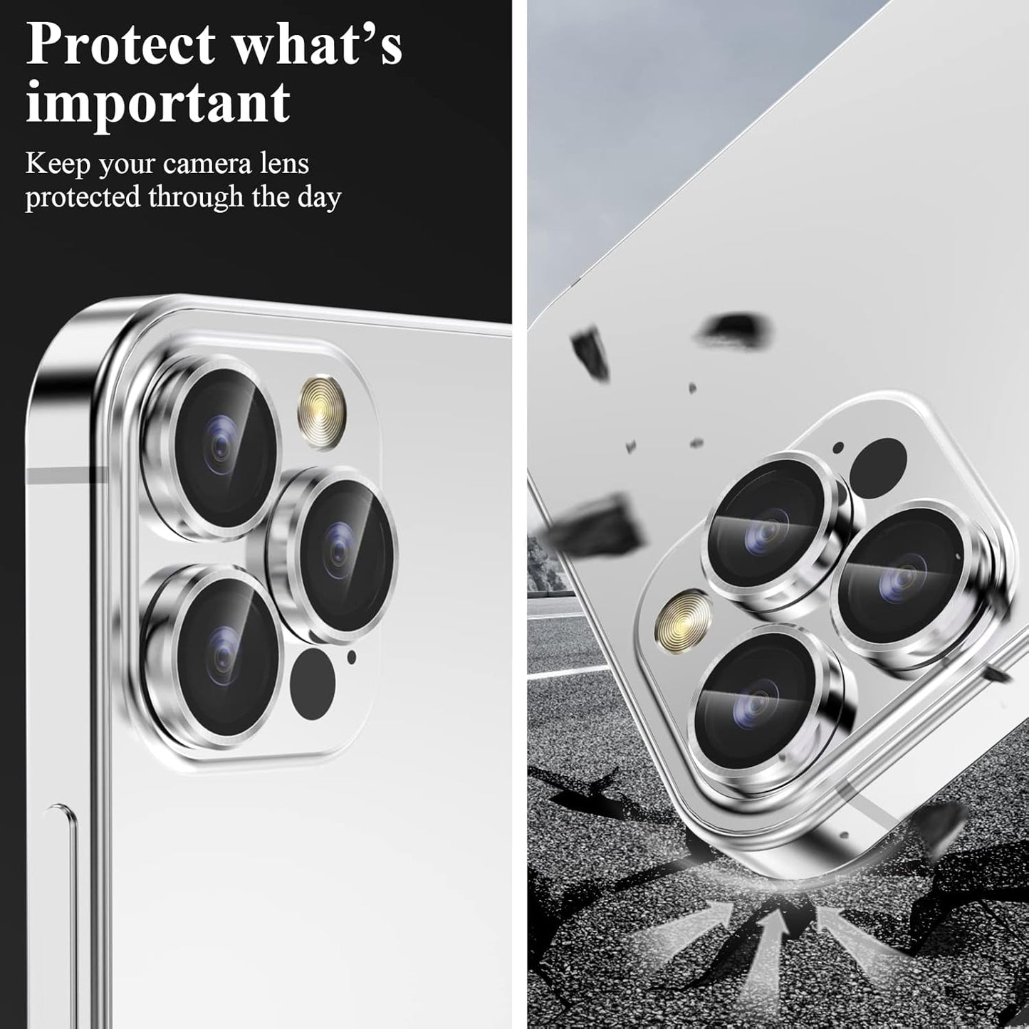 YWXTW Designed for iPhone 14 Pro Max Camera Lens Protector, for iPhone 14 Pro Camera Lens Protector, Individual Metal Anti Scratch HD Clear Case Friendly Tempered Glass Camera Cover, 1 Set (Silver)