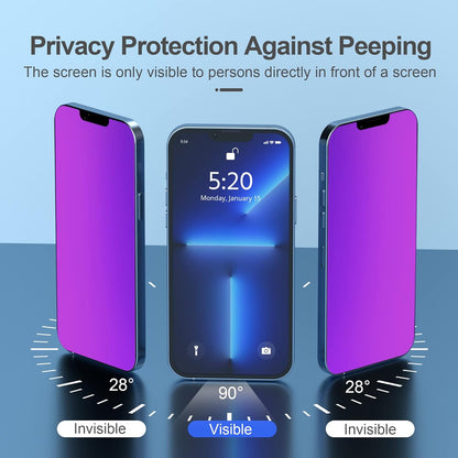 Compatible for iPhone 12/iPhone 12 Pro Privacy Screen Protector 6.1 Inch, Purple Gradient Colorful Anti Spy Anti Blue Light HD Screen Protector Tempered Glass Easy Installation