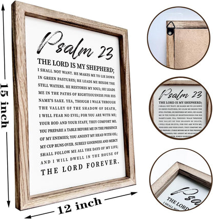 Christian Wooden Sign, Bible Verse Wall Art, Rustic Wooden Plaque, Home Church Decor, Christian Framed Wall Plaque Sign 15 * 11.5 inches, The Lord is My Shepherd
