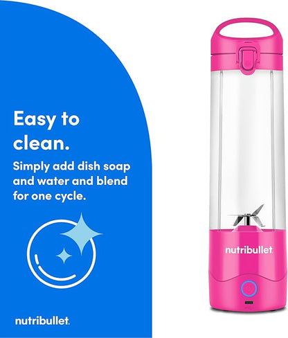 nutribullet Portable Blender, Cordless, 20oz Vessel, Personal Blender, USB-C Rechargeable, Bright Pink, NBPB50100BP