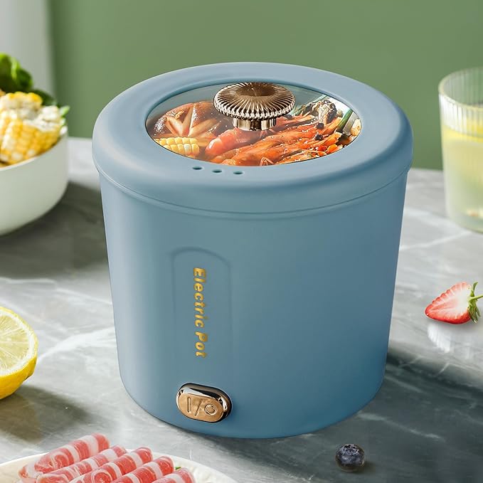 Hot Pot Electric, 1L Mini Ramen Cooker, 450W Rapid Noodles Cooker, Multifunctional Electric Pot for Cooking Pasta, Soup, Portable Pots with Over-Heating Protection for Dorm, Office, Travel