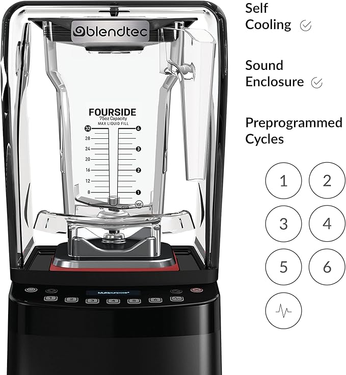 Blendtec Stealth X 885 - Brushless Commercial-Grade Blender with Sound Enclosure - Wildside + and FourSide Jar with Soft Lid - Black