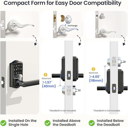 Veise VE029 WiFi Smart Lever Lock, Fingerprint Keyless Entry Door Lock with Handle, Built-in WiFi, Remote App Control, Electronic Digital Knob for Front Door and Bedroom, IP65 Waterproof, Matte Black