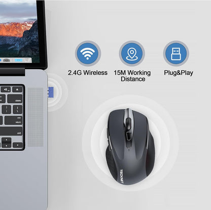 TECKNET Wireless Mouse Rechargeable, 2.4G USB-A Silent Mouse, Quiet Click, 6 Adjustable 4800 DPI, Cordless Computer Mouse, Ergonomic Mouse for Laptop, 6 Buttons Mouse for Chromebook, Ergo Grip