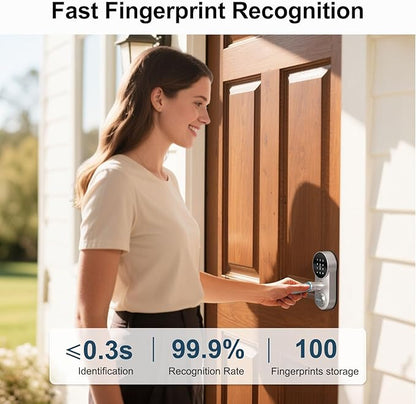 SMONET Smart Lock Keyless Entry Keypad Door Lock with Handle: WiFi Smart Fingerprint Lock for Front Door Easy Installation App Remote Control 2-Pack,WiFi Smart Deadbolt,Silver