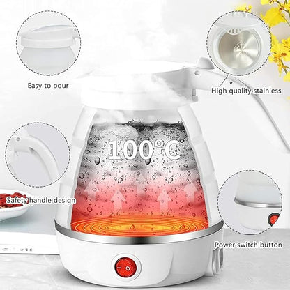 UpdateClassic Small Travel Foldable Electric Kettle, 0.6L Portable Collapsible Hot Water Boiler For Coffee Tea (White)