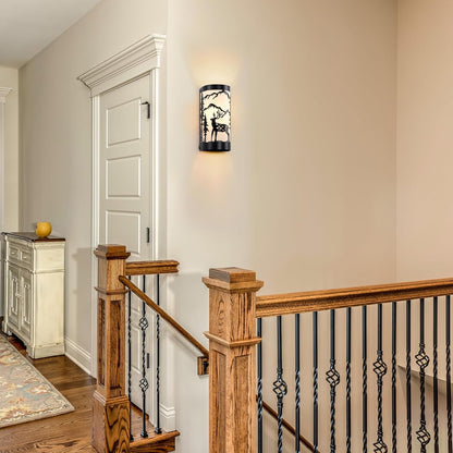 Black Wall Sconces Set of Two,Deer Metal Cream Parchment Rustic Wall Sconces,Farmhouse Indoor Wall Light Fixtures,Industrial Matte Sconce Light,Wall Lamps for Bedroom,Living Room,Hallway