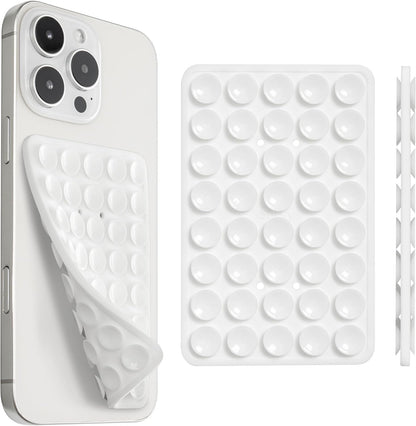 SUCKY Silicone Suction Phone Case Adhesive Mount - Anti-Slip Holder, Hands-Free Fidget Toy, Phone Accessory for iPhone and Android (Crystal White, Double V2)