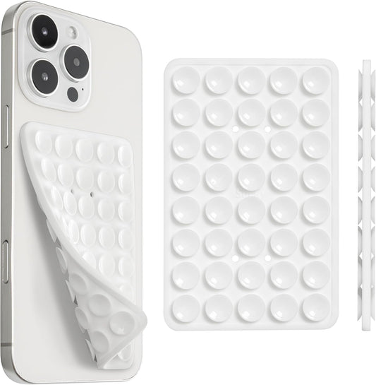 SUCKY Silicone Suction Phone Case Adhesive Mount - Anti-Slip Holder, Hands-Free Fidget Toy, Phone Accessory for iPhone and Android (Crystal White, Double V2)