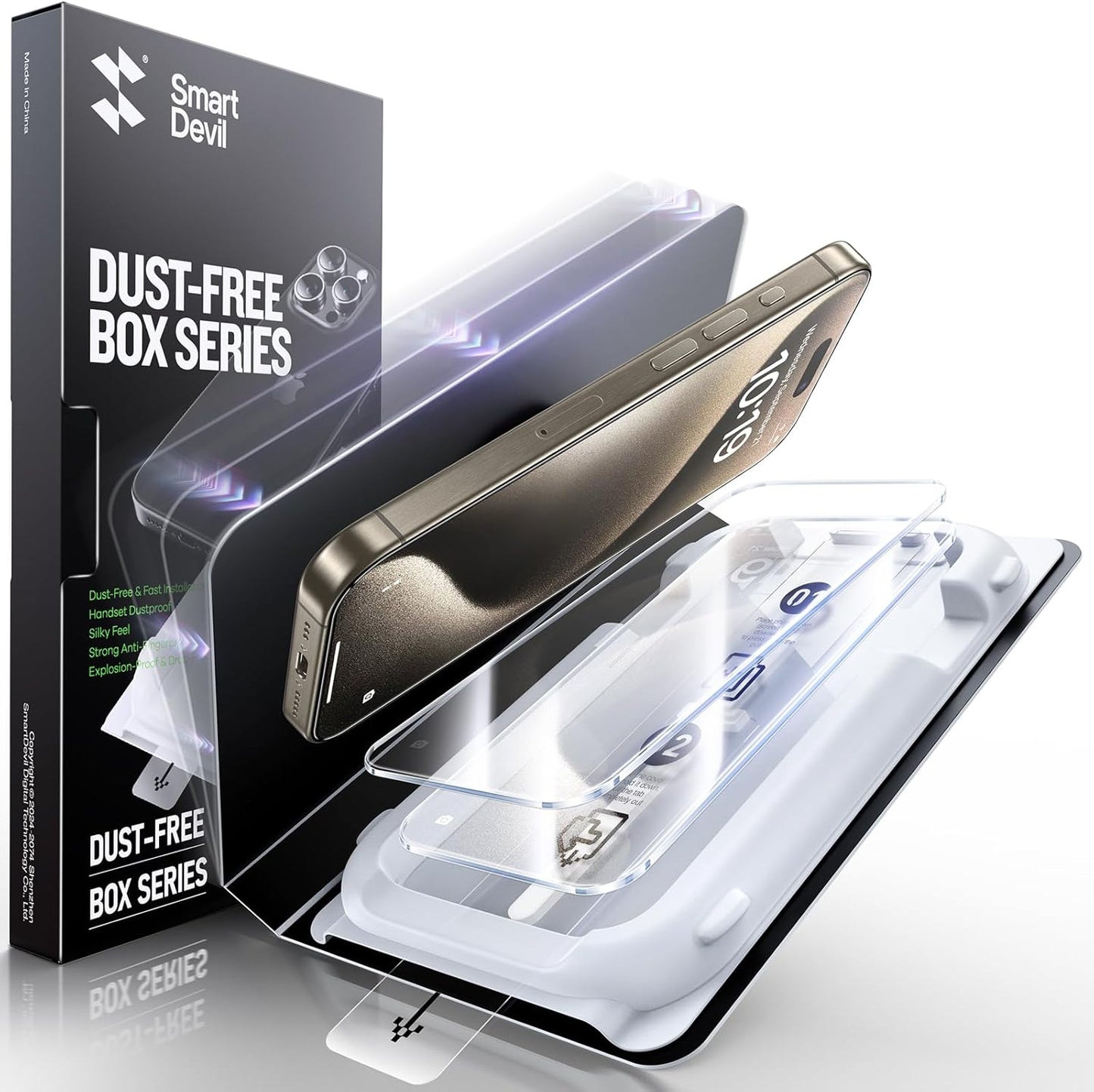 SMARTDEVIL 3 Pack Screen Protector for iPhone 15 Pro Max, Bubble-and-Dust-Free Box, HD Tempered Glass, Military Grade Shatterproof & Ultra Durable, Easy Installation