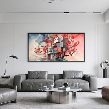 QZQCBLC Large Canvas Wall Art, Red Tree Abstract Space Pictures Ultra Modern Style Geometry Paintings Artwork for Living room Bedroom kitchen Home Office Cafe Game Yoga Room Decor 29x58 IN